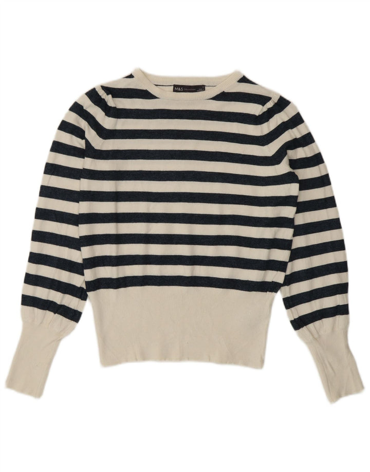 Maglione maglione girocollo da donna Marks & Spencer UK 8 piccolo bianco nautico