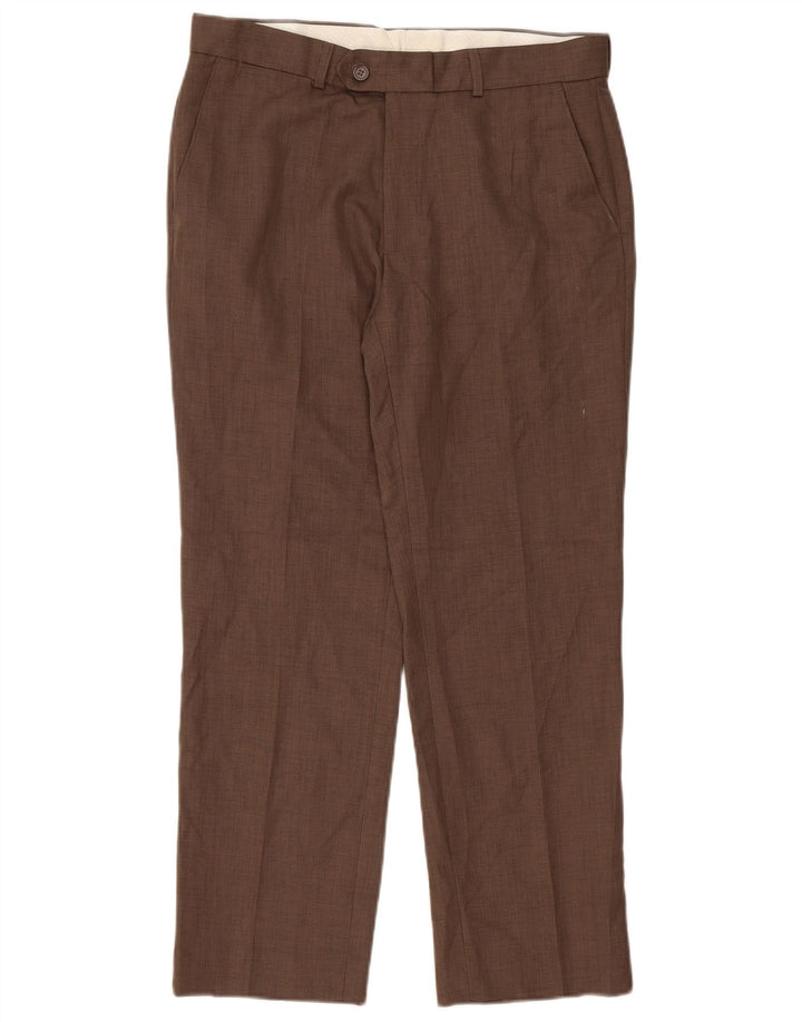 Pantaloni da abito dritti da uomo James Pringle W34 L29 poliestere marrone