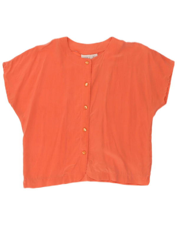 Camicetta camicia a maniche corte da donna vintage UK 14 grande seta arancione