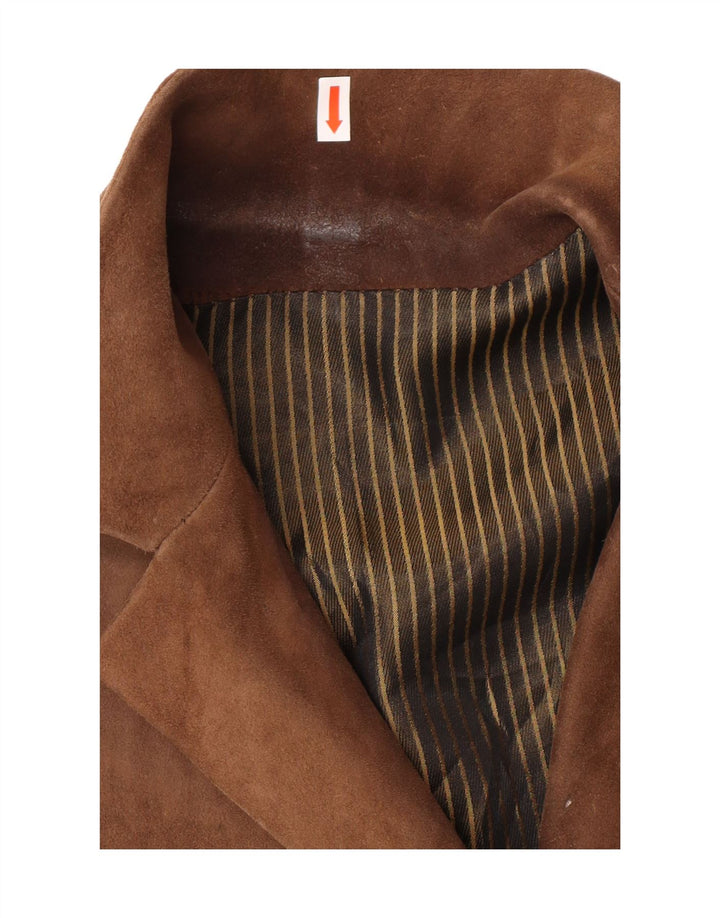 Giacca vintage in pelle scamosciata da donna UK 12 Marrone medio