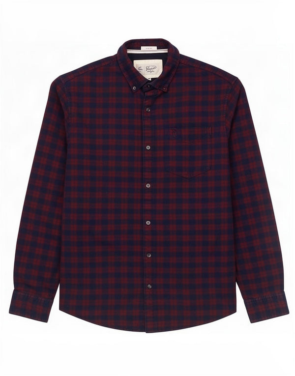 Camicia da uomo slim fit in velluto a coste Penguin, cotone a quadri blu medio