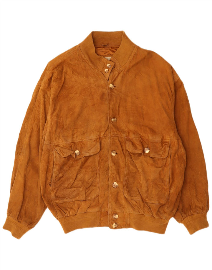 Giubbotto bomber in pelle scamosciata vintage da uomo UK 42 XL in pelle marrone