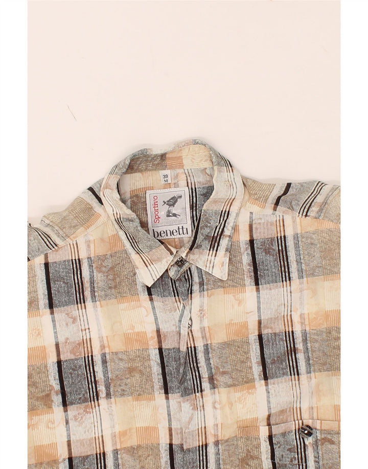 BENETTI Mens Short Sleeve Shirt Size 39 Medium Beige Check Vintage Benetti and Second-Hand Benetti from Messina Hembry 