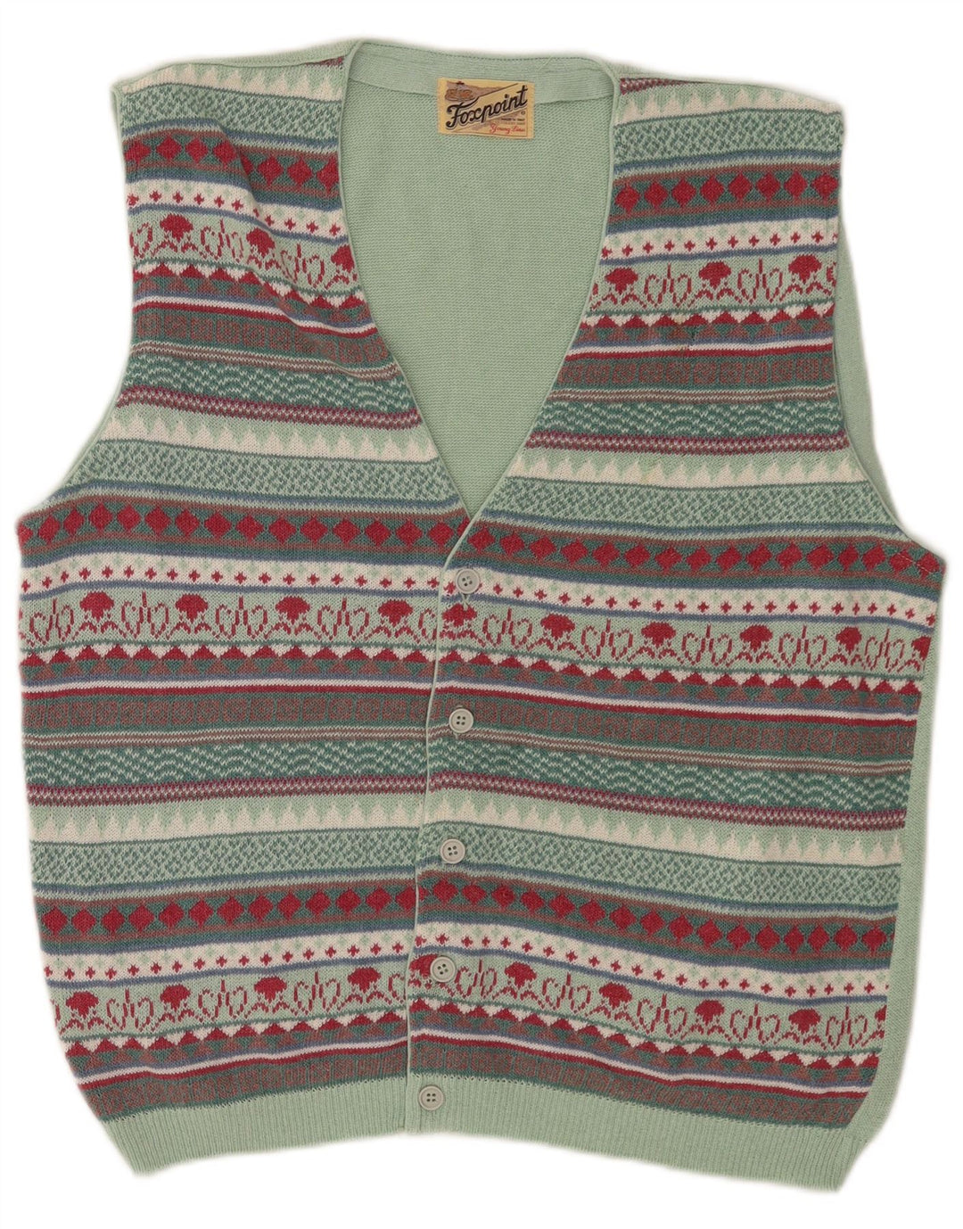 Maglione cardigan senza maniche vintage da uomo, Fair Isle, colore medio multicolore