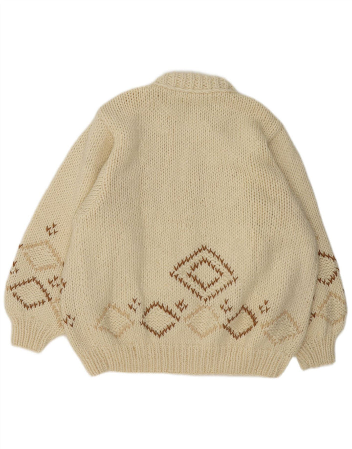 Maglione cardigan vintage da uomo XL bianco sporco a rombi/diamante