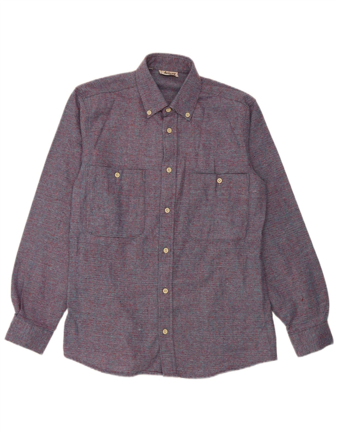 Camicia vintage da uomo in flanella taglia 37 14 1/2 piccolo poliestere a righe viola