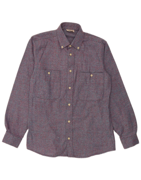 Camicia vintage da uomo in flanella taglia 37 14 1/2 piccolo poliestere a righe viola