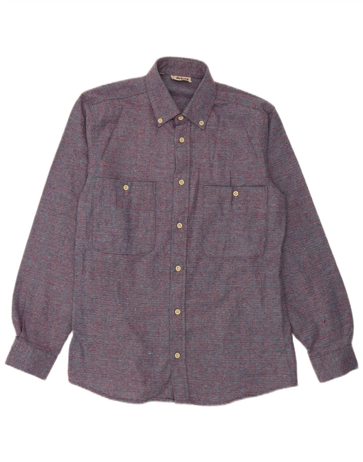 Camicia vintage da uomo in flanella taglia 37 14 1/2 piccolo poliestere a righe viola