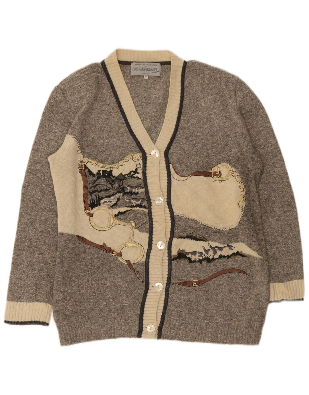 Maglione cardigan grafico da donna St. Germain IT 44 Blocco colore grigio medio