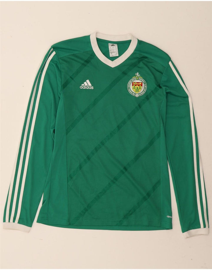 Adidas Uomo Climalite Graphic Top manica lunga piccolo poliestere a righe verdi
