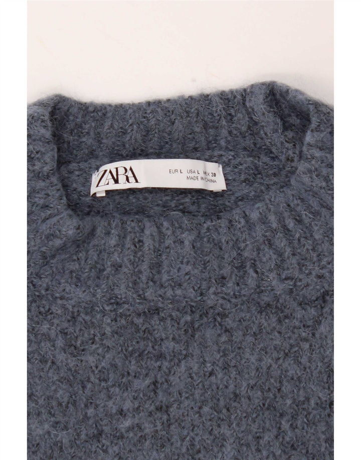 Maglione corto a collo alto da donna Zara UK 16 grande poliestere blu