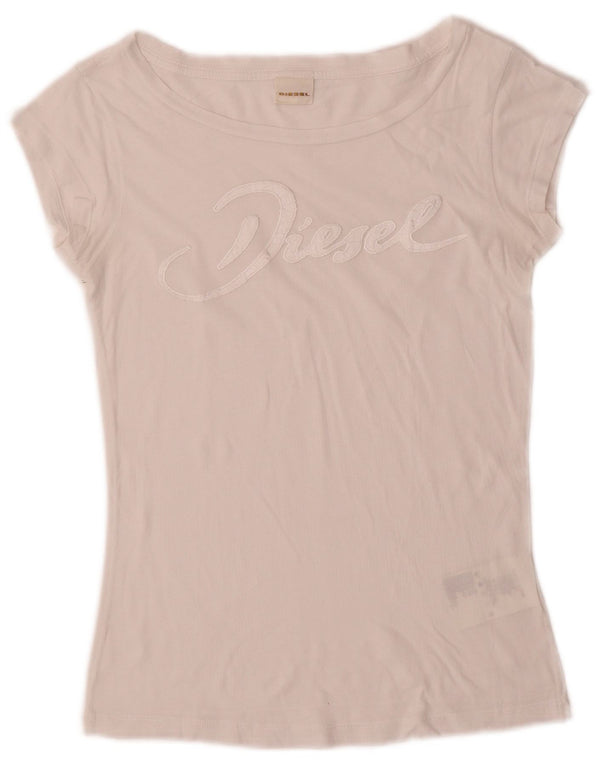 T-shirt grafica da donna Diesel Top UK 6 XS cotone bianco