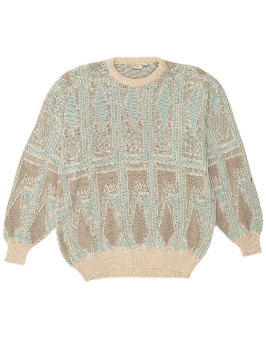Maglione da uomo girocollo Taifun in cotone geometrico turchese medio