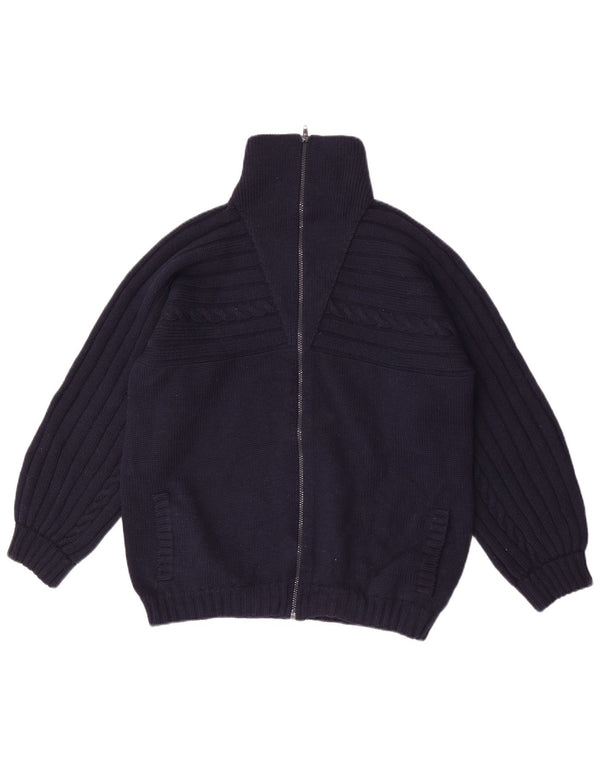 Maglione cardigan con zip intera da donna vintage UK 16 grande blu navy
