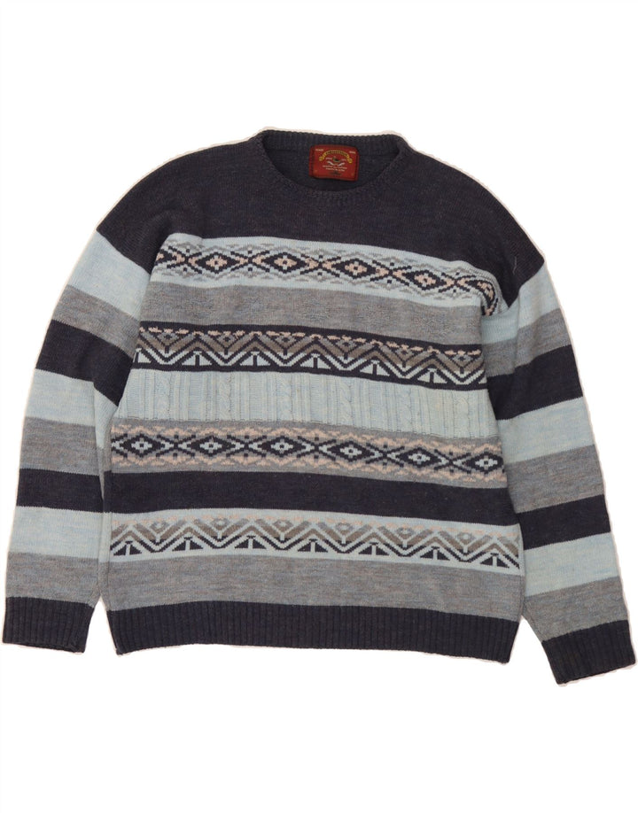 TOBIA SYSTEM Mens Crew Neck Jumper Sweater IT 48 Medium Blue Fair Isle Vintage Tobia System and Second-Hand Tobia System from Messina Hembry 