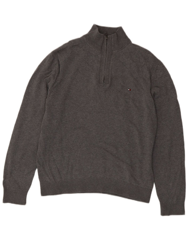Maglione maglione con zip da uomo Tommy Hilfiger XL in cotone grigio