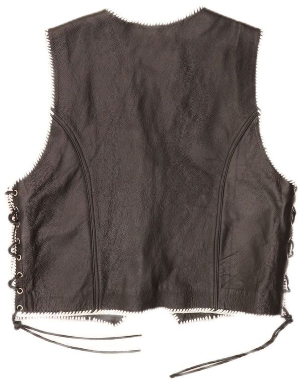 MDM Mens Motorstyle Leather Waistcoat Large Black