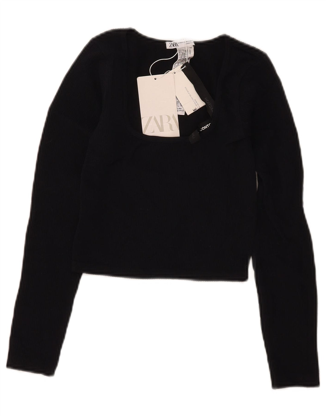 Top corto da donna Zara a maniche lunghe UK 4 XS nero in poliammide