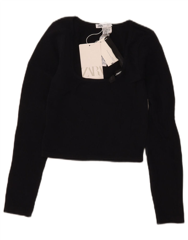 Top corto da donna Zara a maniche lunghe UK 4 XS nero in poliammide