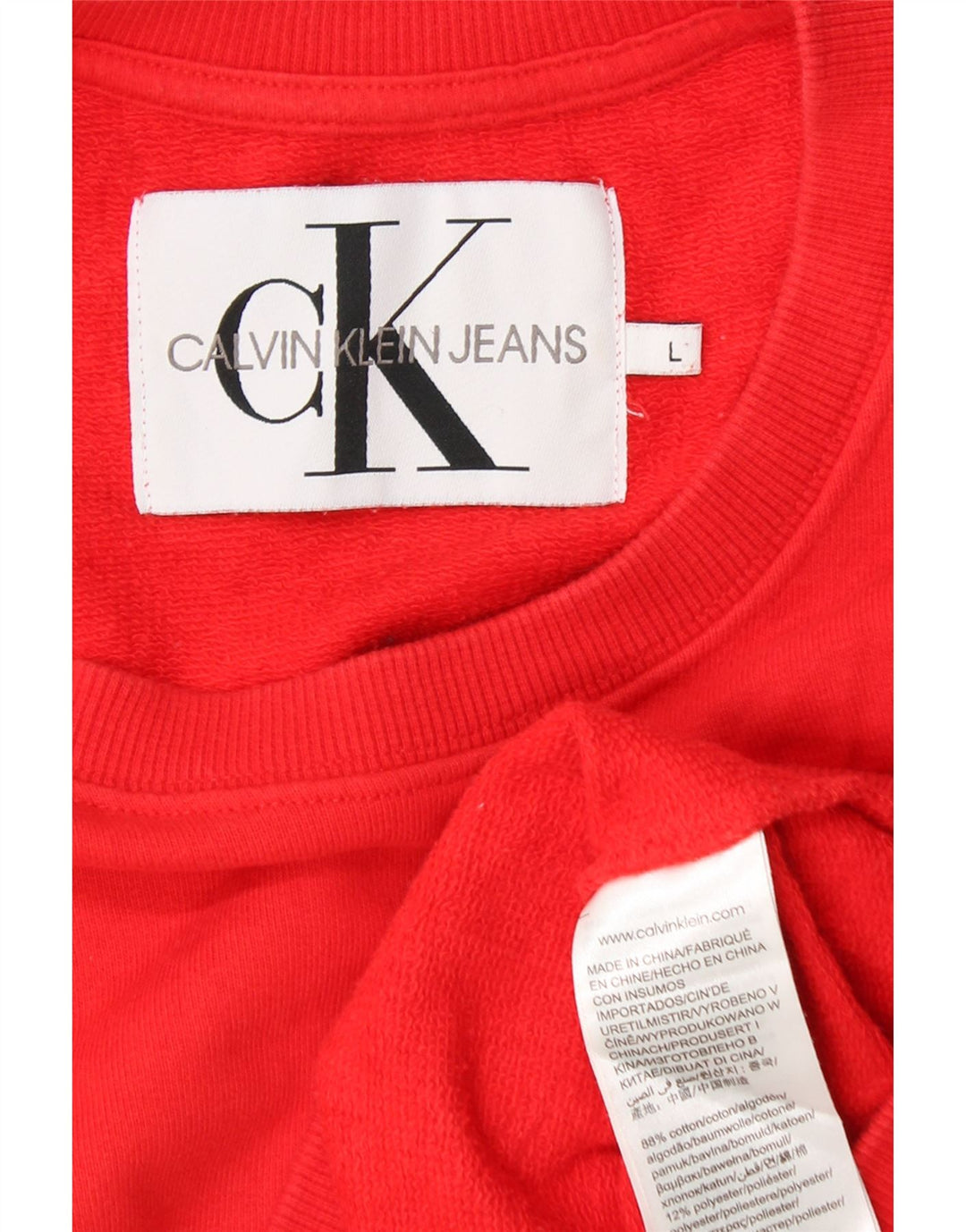 CALVIN KLEIN JEANS Felpa corta da donna Maglione UK 16 Large Rosso Cotone