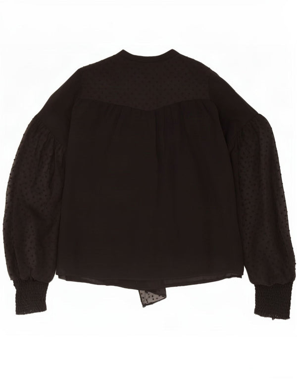 Zara Donna Camicia Oversize con Cravatta sul Davanti Camicetta UK 14 Media Nera Maculata