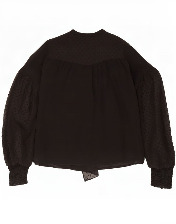 Zara Donna Camicia Oversize con Cravatta sul Davanti Camicetta UK 14 Media Nera Maculata