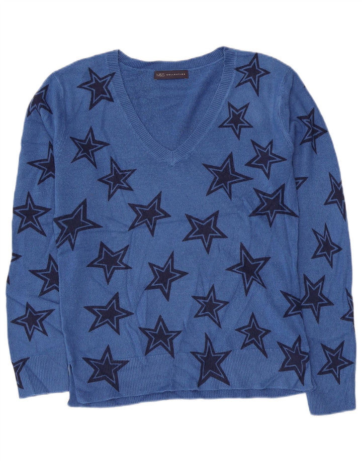 MARKS & SPENCER Maglione da donna con scollo a V UK 10 Piccolo Blu