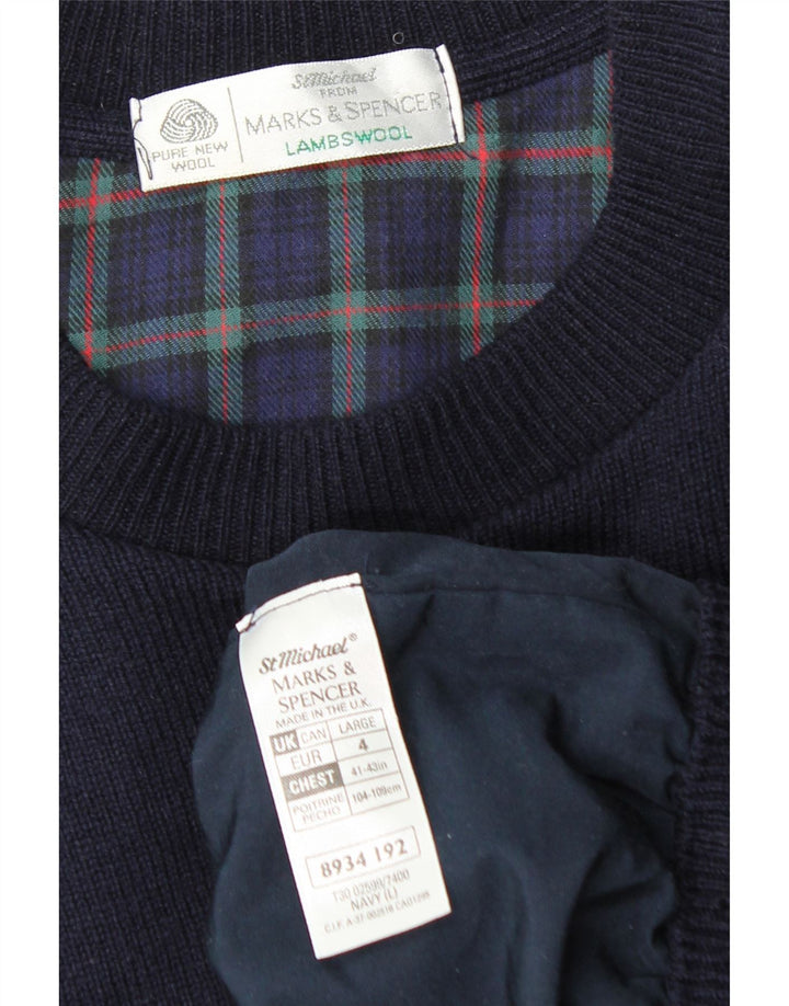 Maglione maglione girocollo da uomo Marks & Spencer grande blu navy in lana vergine