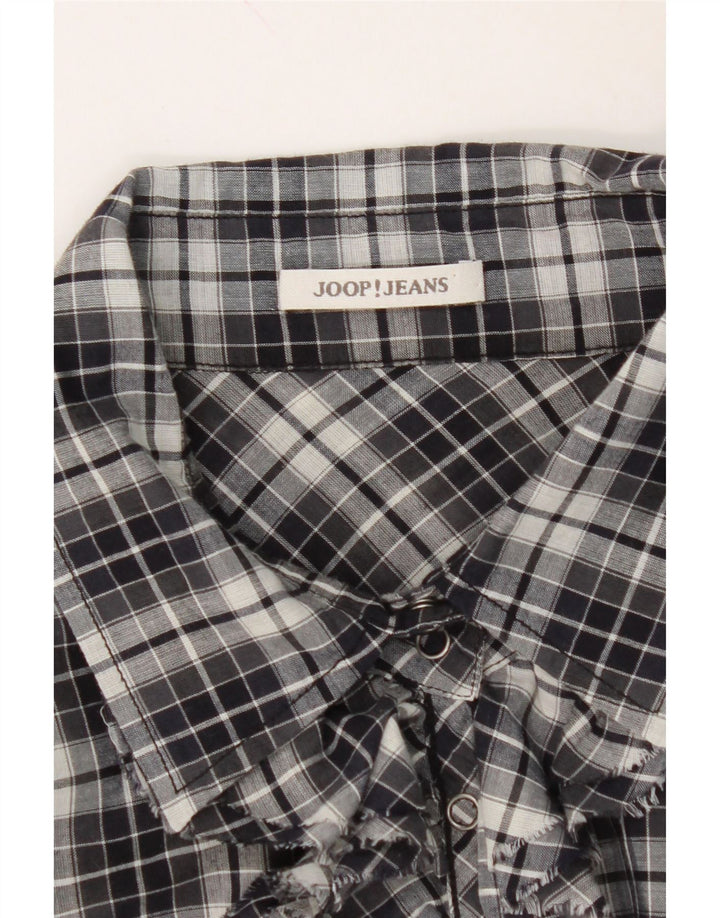 JOOP Womens Ruffle Front Shirt UK 14 Large Black Check Vintage Joop and Second-Hand Joop from Messina Hembry 