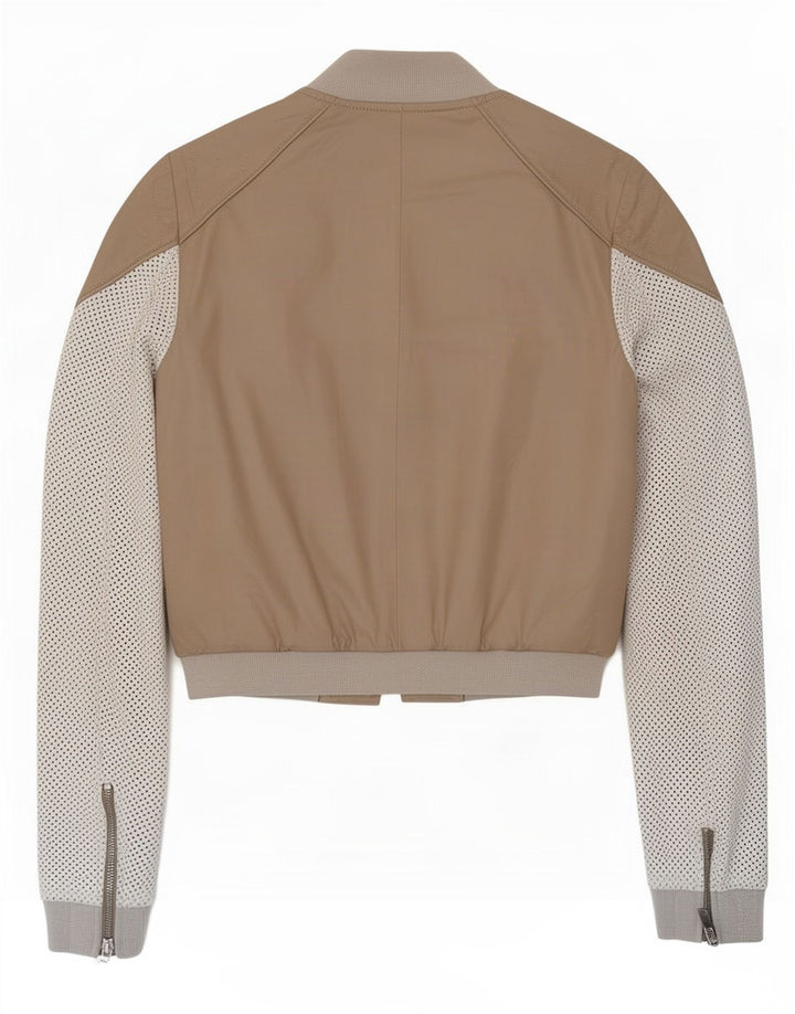 Giacca in pelle corta da donna vintage IT 40 Small Beige Colourblock