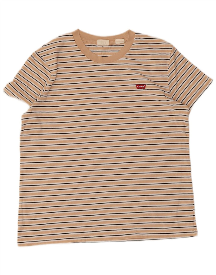 LEVI'S Womens T-Shirt Top UK 10 Small Beige Striped