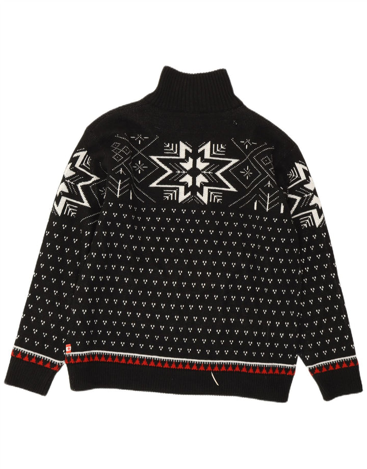 Maglione da uomo VINTAGE con zip e collo in poliacrilico medio nero Fair Isle
