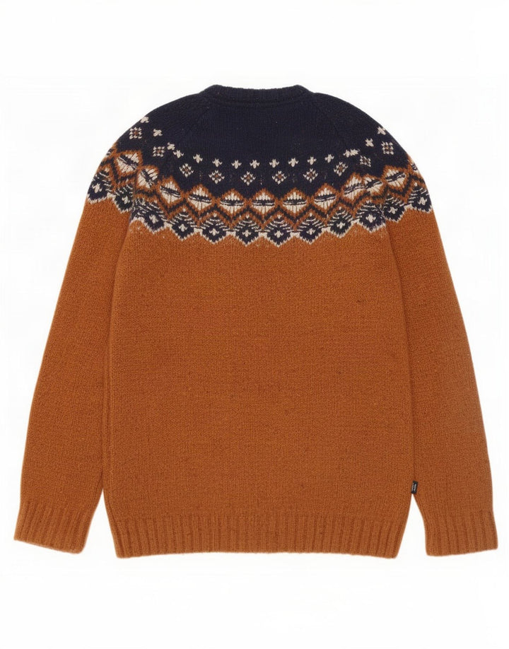 Maglione girocollo da uomo Fat Face, piccolo, in lana Fair Isle marrone