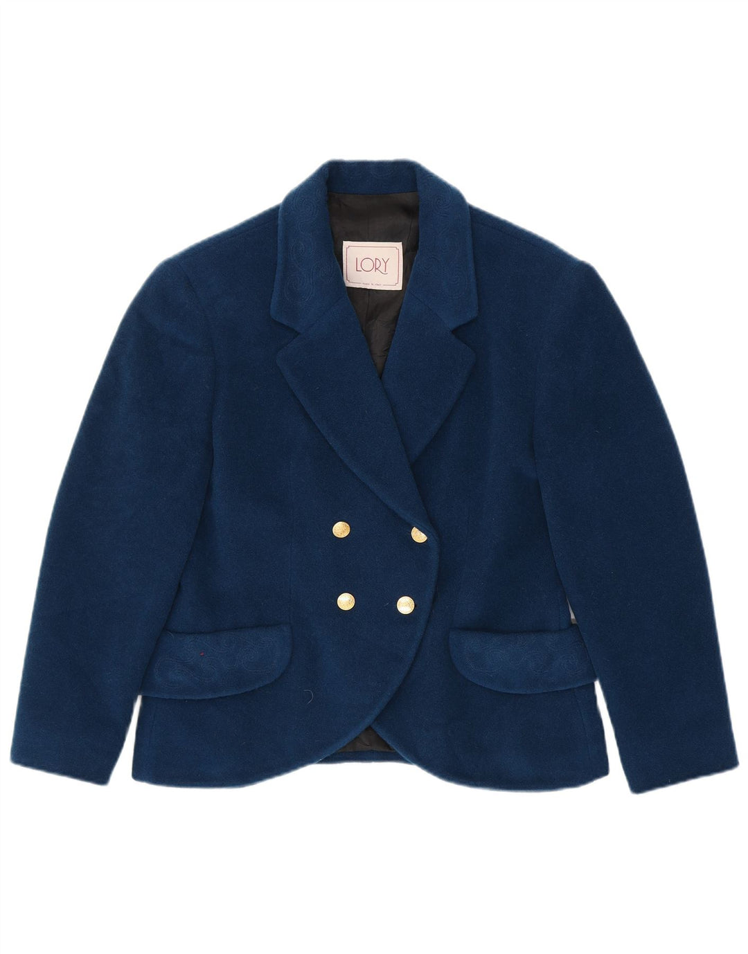 Giacca blazer doppiopetto vintage da donna IT 46 grande blu navy