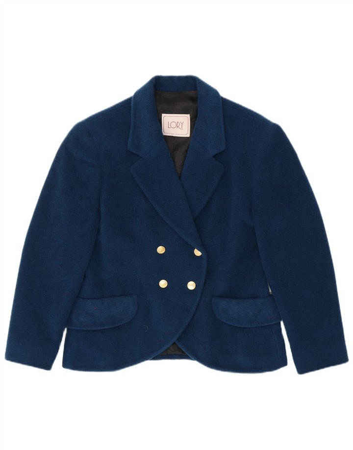 Giacca blazer doppiopetto vintage da donna IT 46 grande blu navy