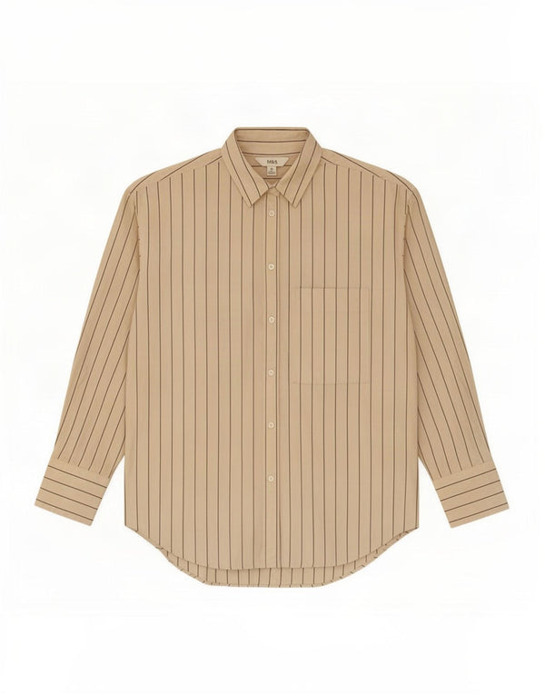Camicia overshirt da donna Marks & Spencer UK 10 piccolo cotone gessato beige
