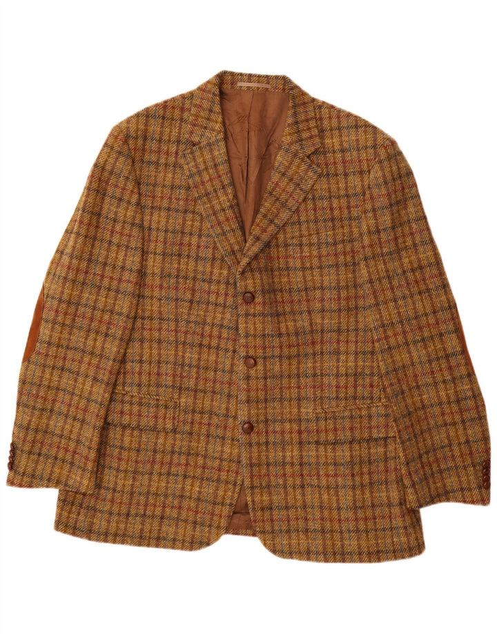Giacca blazer a 3 bottoni da uomo Harris Tweed UK 40 grande quadretto marrone