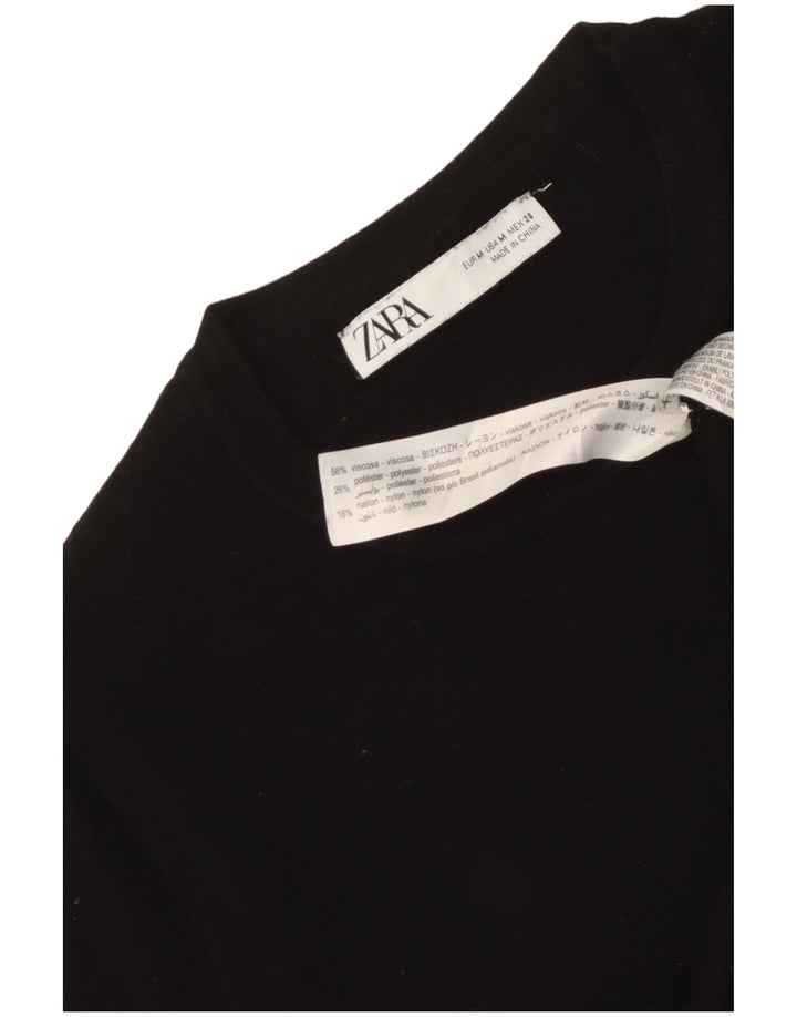 ZARA Maglione Corto da Donna Girocollo a Maniche Corte UK 12 Medio Nero