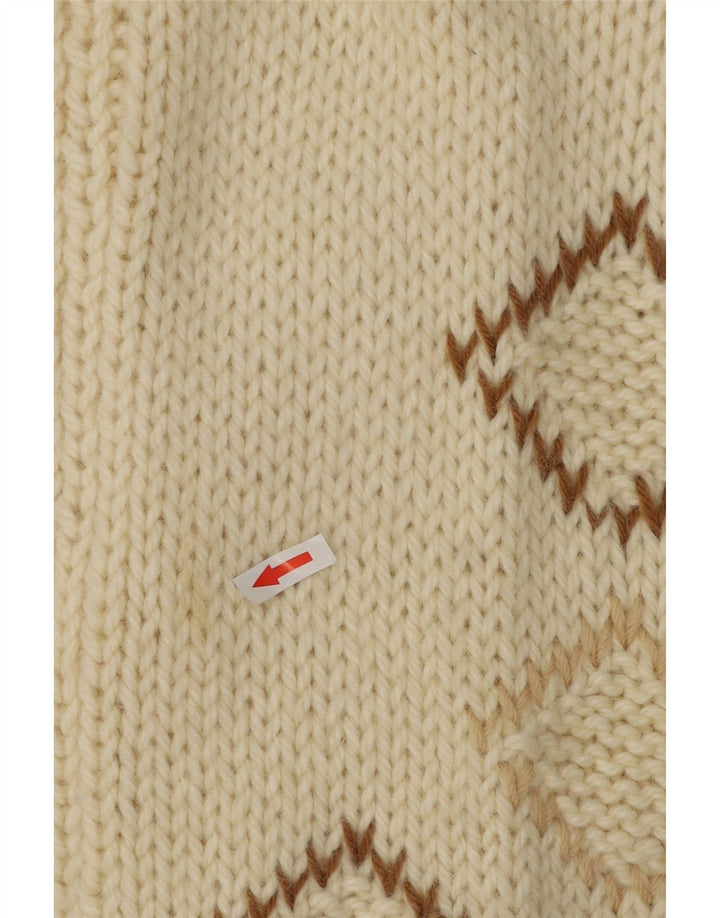 Maglione cardigan vintage da uomo XL bianco sporco a rombi/diamante