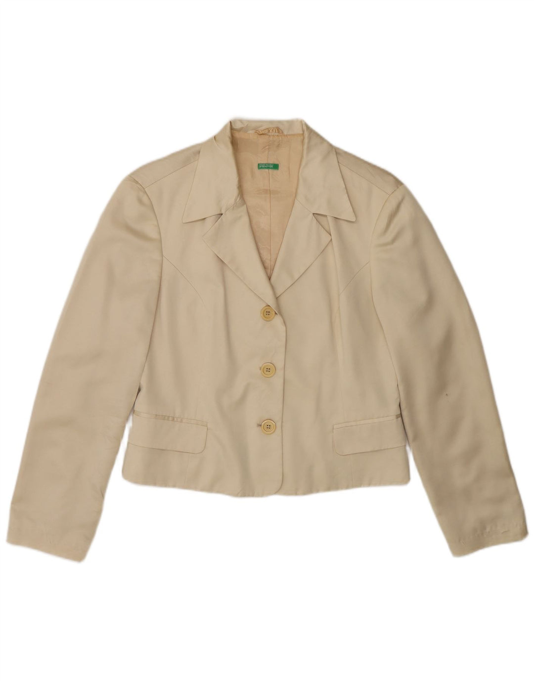 Giacca blazer a 3 bottoni corta da donna Benetton IT 44 Poliestere beige medio
