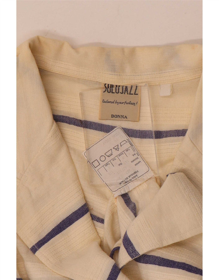 Camicetta vintage da donna con cravatta corta sul davanti UK 12 a righe medie bianco sporco