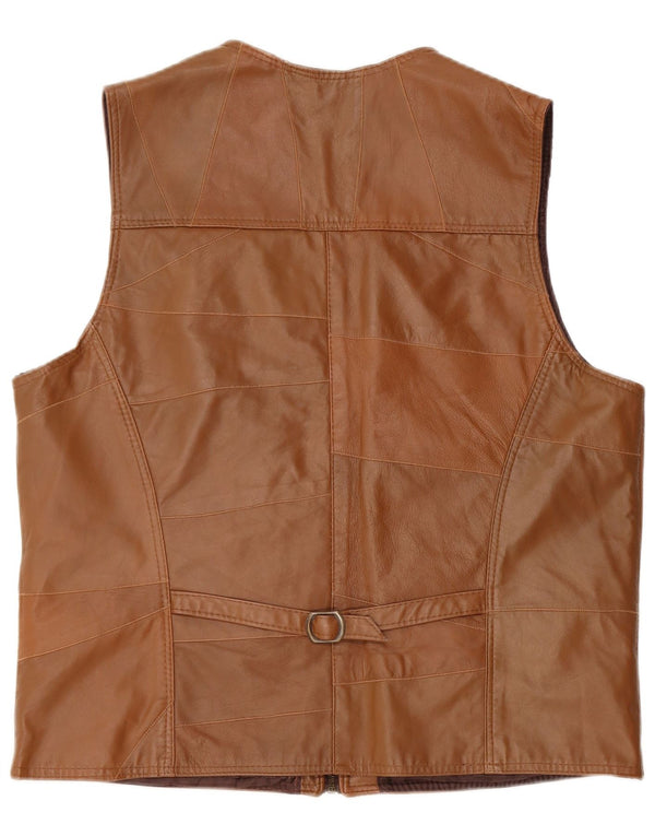 Gilet in pelle vintage da uomo XL marrone