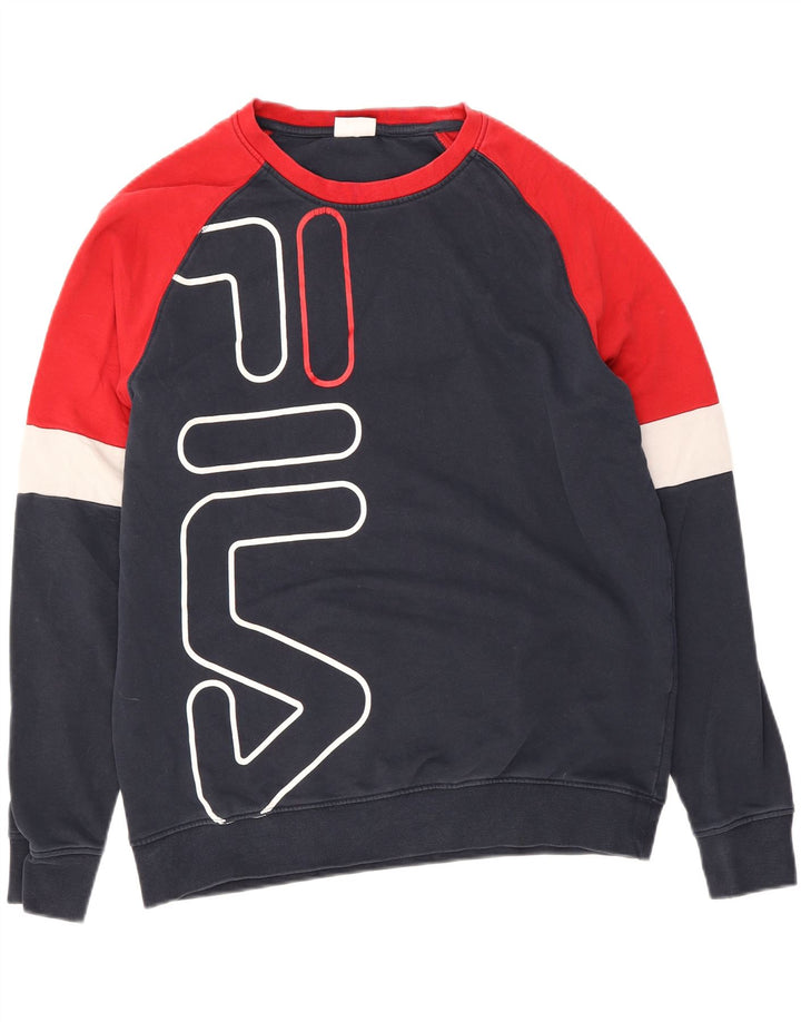 Fila Felpa grafica da uomo Maglione grande blu navy in cotone color block