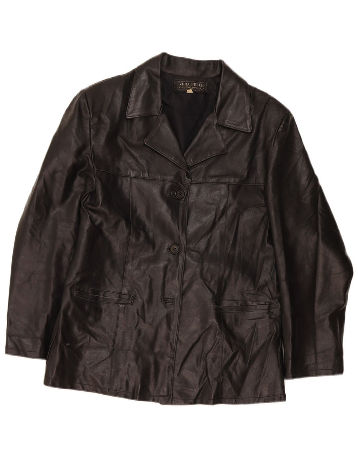 Giacca blazer vintage da donna in pelle a 3 bottoni UK 14 media nera