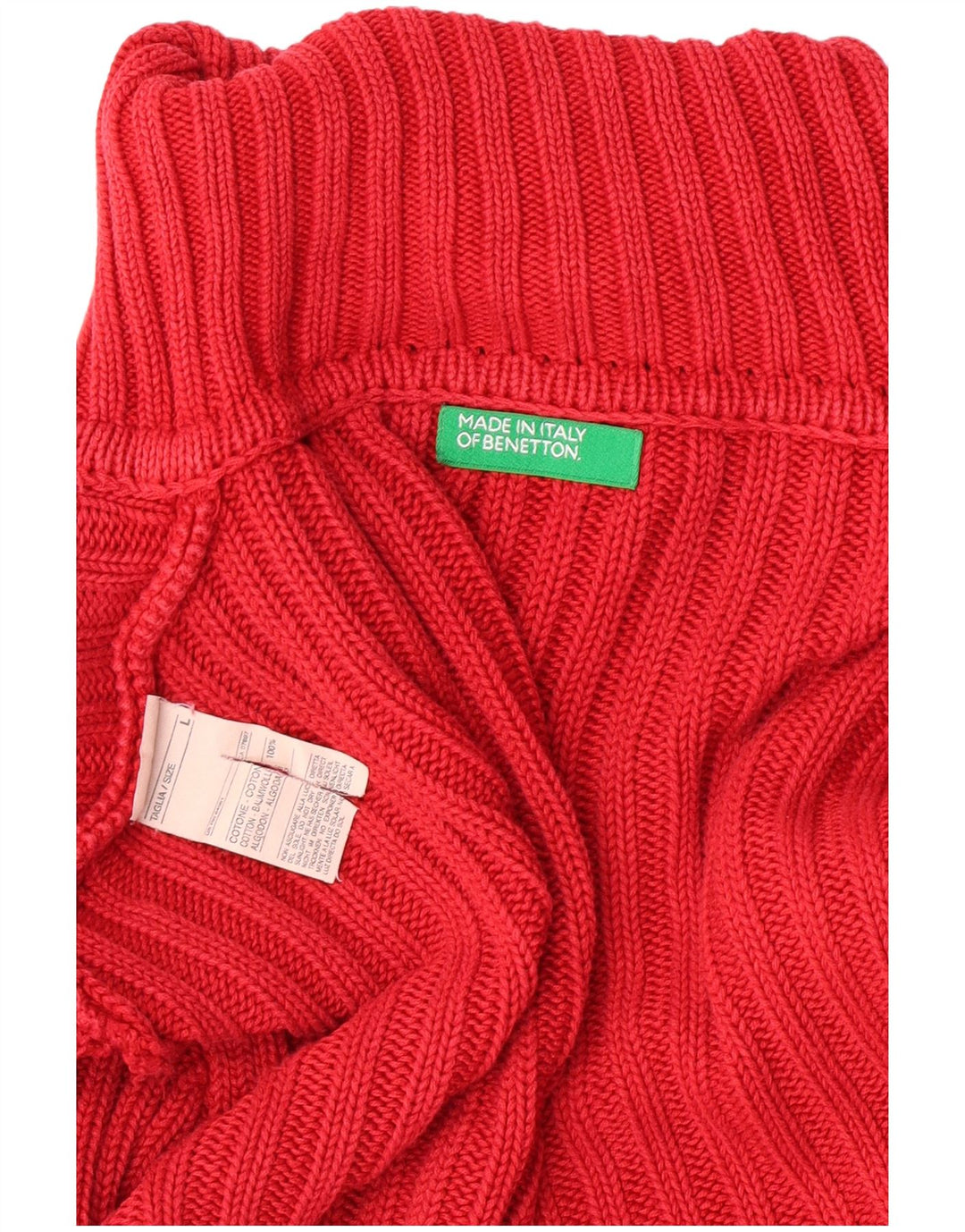 Maglione maglione da donna a collo alto Benetton UK 14 grande classico in cotone rosso