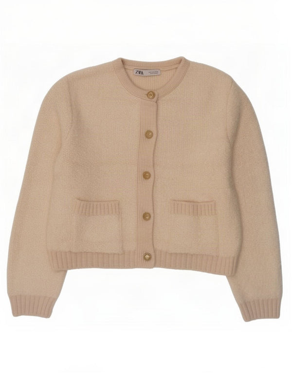 Maglione cardigan da donna Zara UK 16 grande acrilico beige