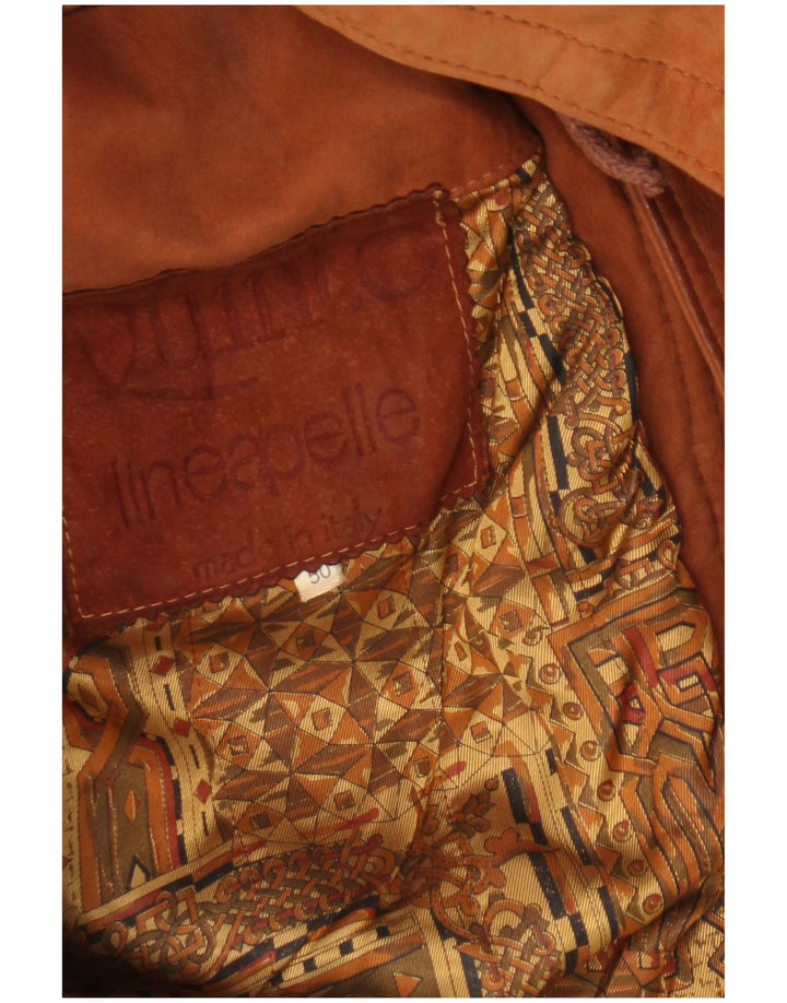 Parka vintage da uomo in pelle scamosciata con cappuccio IT 50 grande in pelle marrone