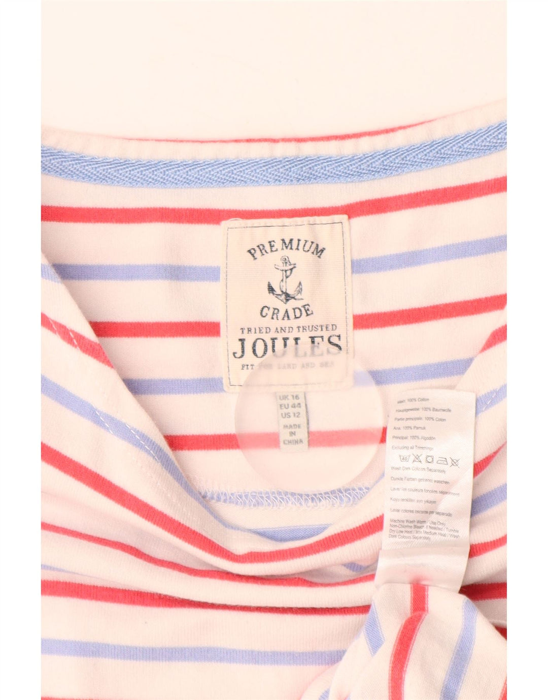 JOULES Abito T-shirt senza maniche da donna UK 16 Grande cotone a righe bianche
