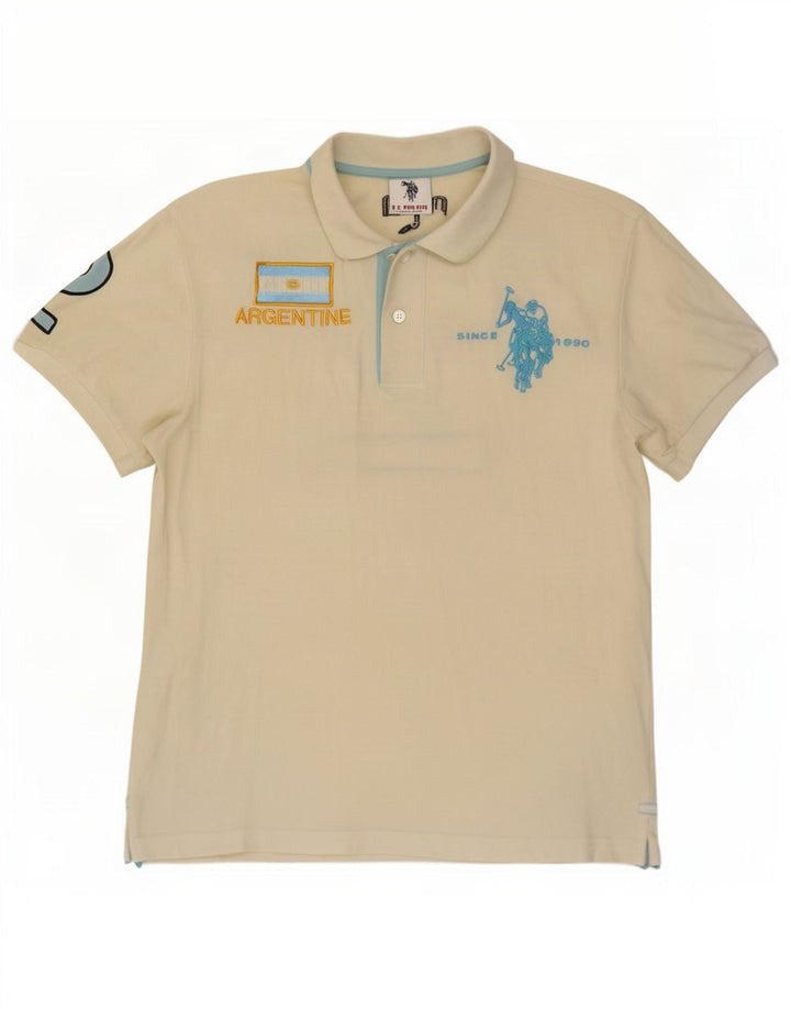 Polo Assn. Polo grafica da uomo in cotone bianco sporco medio