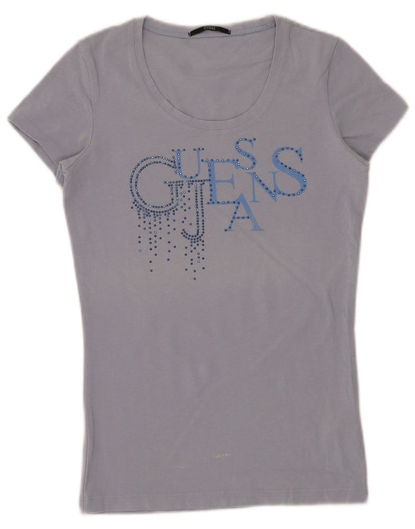 Guess Womens Graphic T-Shirt Top UK 6 XS Blue Cotton